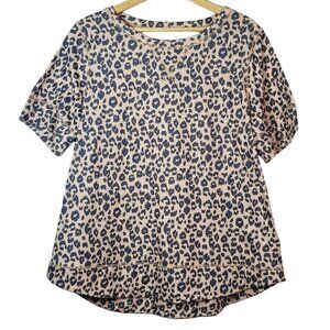 2/$15 Lalala Womens Leopard Print Top Tan 2XL Short Sleeve High-Low Casual